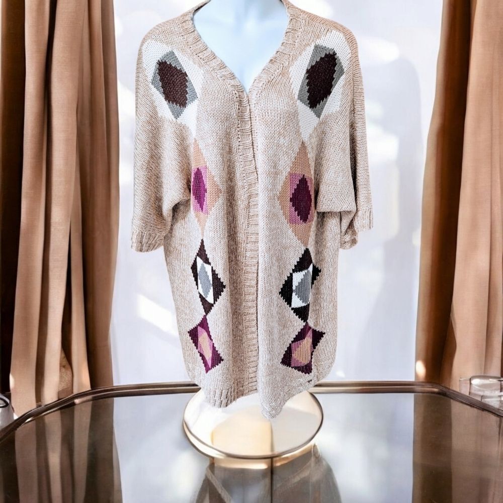 Angel Ribbons Plus Size Multi- Color Diamond shape Open Cardigan NEW 16/18 PLUS - Picture 2 of 12